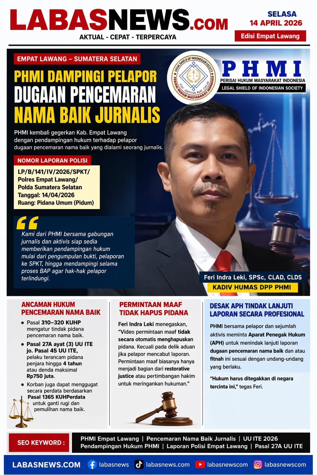 PHMI Dampingi Pelapor Kasus Dugaan Pencemaran Nama Baik Jurnalis di Empat Lawang